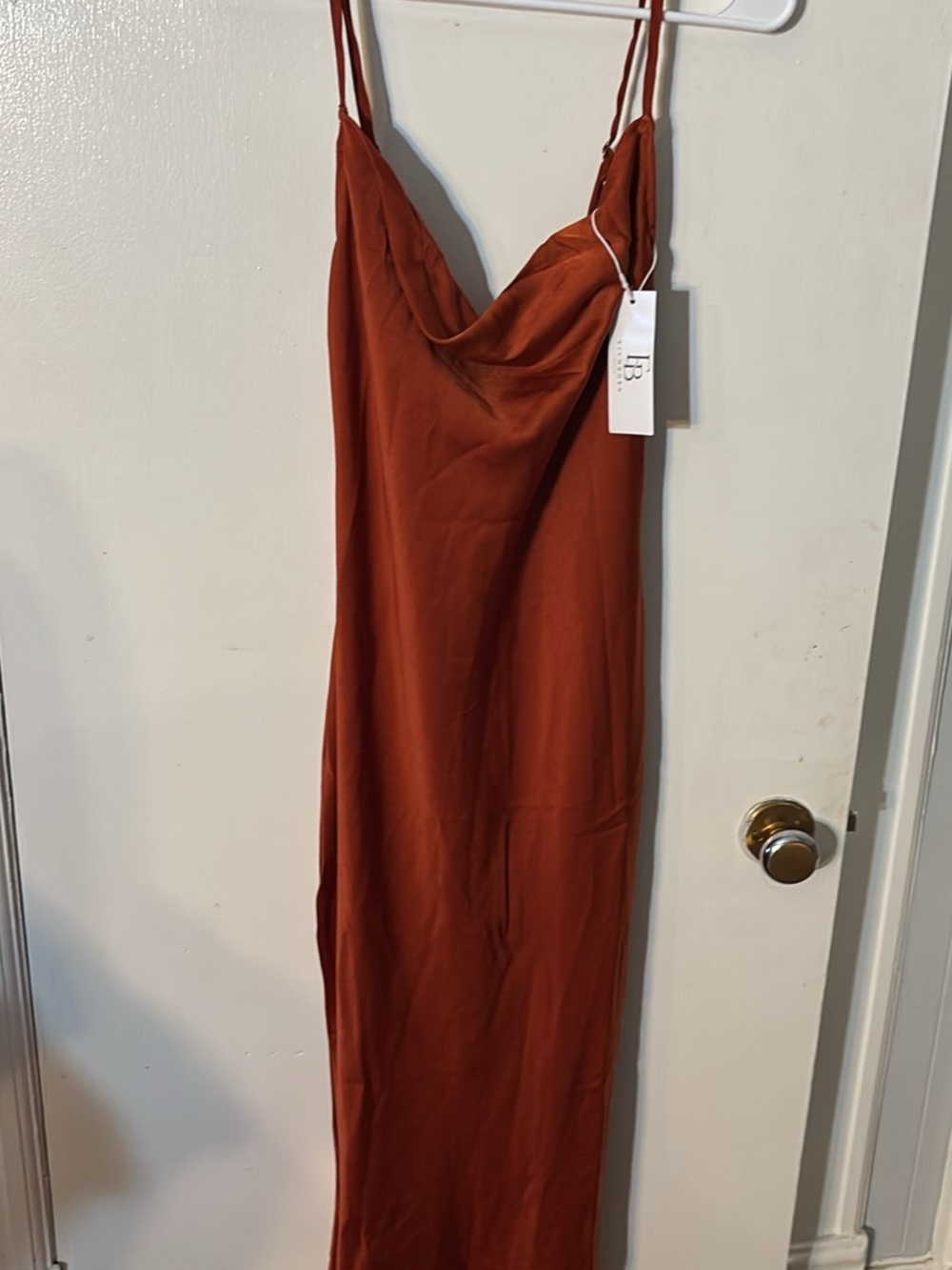 Rust Slip Dress with Cowl Neck